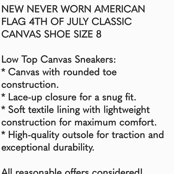 NWOB AMERICAN FLAG 4TH OF JULY CLASSIC CANVAS SHOE - Picture 7 of 7